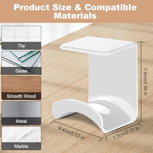 Miniatura 3 de Axfee Soporte Para Auriculares, Sin Perforaciones, Universal Adhesivo Stand, Gancho Para Soporte De Auriculares Debajo Del Escritorio, Para Colgar Mochilas, Auriculares, Paraguas Blanco