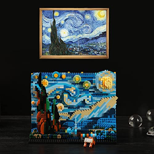 Image of MACTANO The Starry Night Micro Mini Building Kit for Adult, Vincent Van Gogh Idea Display for Home Decor DIY Building Block Set Construction Toy Model-1858PCS