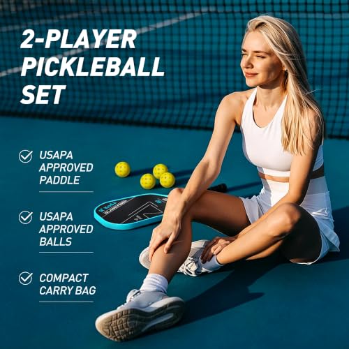 Image of Upgraded Pickleball Paddles Set of 2 or Single Paddle - R Koda USAPA Approved Fiberglass Surface / T700 Raw Carbon Fiber Pickleball Rackets Set for Men & Women