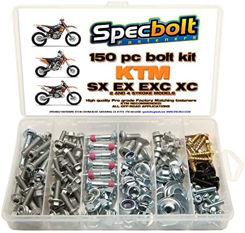 150pc Specbolt KTM SX EX EXC 2 or 4 Strokes Bolt Kit Maintenance MX Dirtbike OEM Spec Fastener 2 STROKES: 50 60 65 85 105 125 250 300 360 380 550 AND 4 STROKES: 250 350 400 450 500 520 525 530 620 640