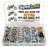 150pc Specbolt KTM SX EX EXC 2 or 4 Stroke models Bolt Kit for Maintenance & Restoration of MX Dirtbike OEM Spec Fastener. This includes 2 STROKES: 50 60 65 85 105 125 250 300 360 380 550 AND 4 STROKES: 250 350 400 450 500 520 525 530 620 640