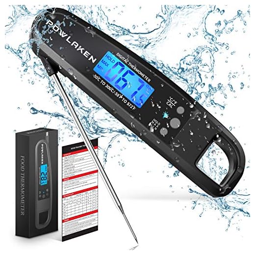 Powlaken Meat Food Thermometer for Grill and Cooking, Instant Read Waterproof Digital Kitchen Thermometer Probe for Grilling Smoker Oil Deep Fry Candy(Black)