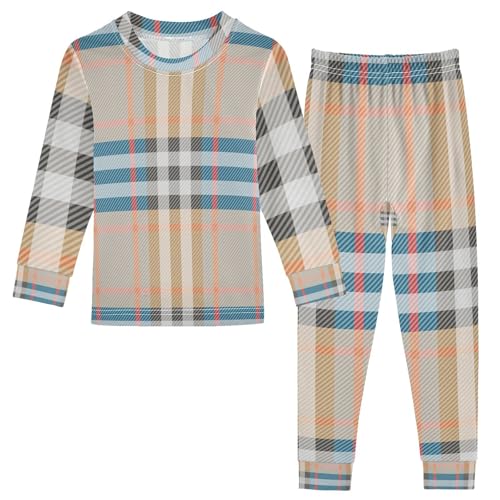 GuoChe Winter Kids Pajamas Cotton 3-8Years Yellow Plaid Fashion Blue