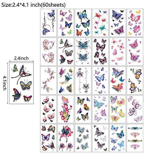 60 Sheets Waterproof Flower 3D Butterfly Fake Temporary Tattoo Sticker For Girl Lady Women #TOP1