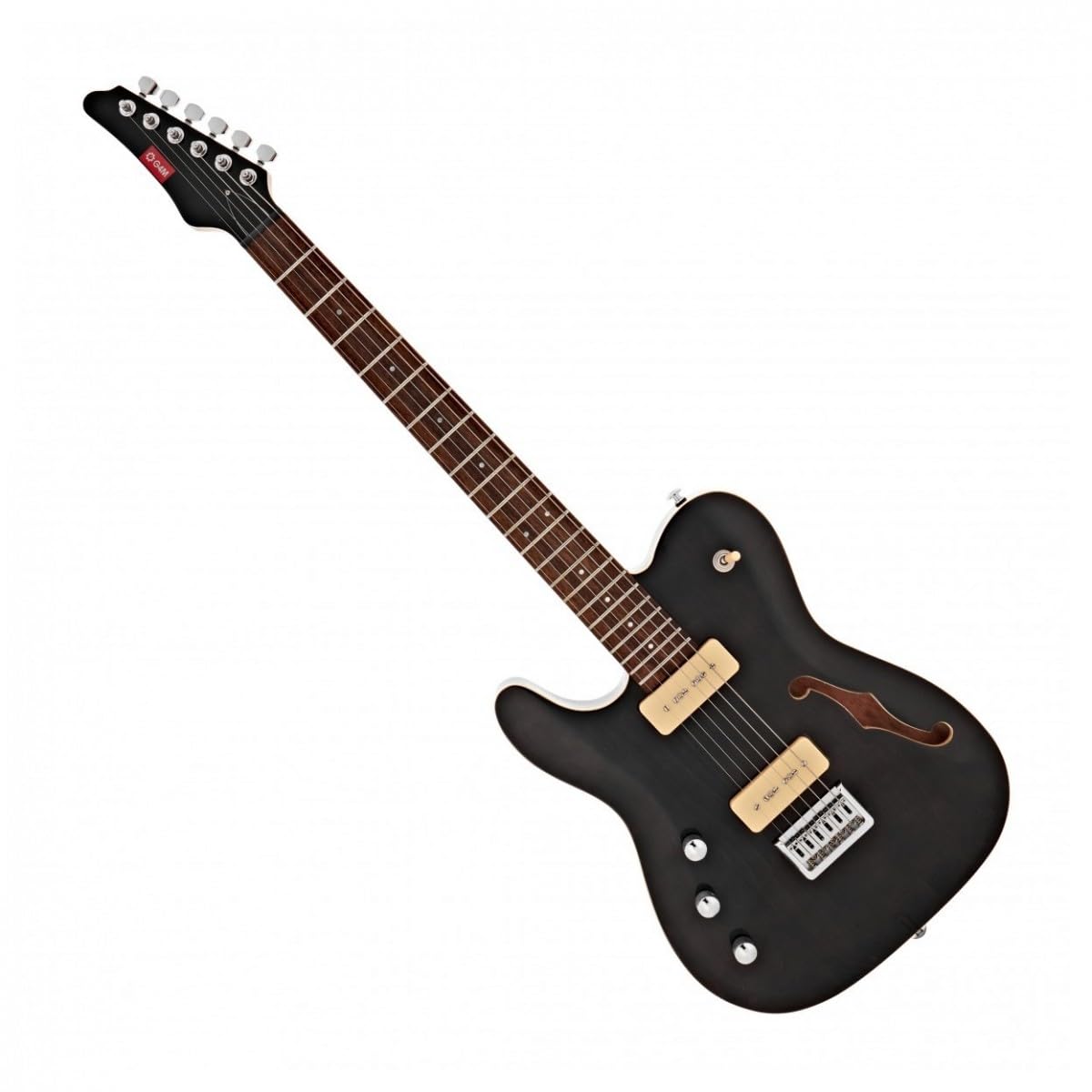 Chitarra elettrica mancina 734 SH di G4M, nero trasparente | Mancina con Scala 25,5", Calore Humbucker e Chiarezza Single-Coil, Corpo Mogano con Foro F, Capotasto Nubone