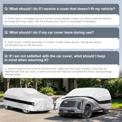 Image of 10 Layers SUV Car Cover Custom Fit for Cadillac Escalade (2007-2014), Waterproof All Weather for Automobiles, Outdoor Full Cover Sun Dust Rain Protection with Cotton. Silver