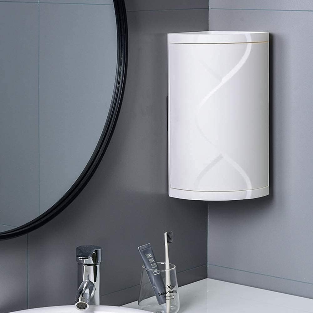 DOYKLI Plastic Multifunction Shelf 360 Degree Rotating Corner Triangle Cabinet Bathroom Kitchen Toilet| Multi-Layer Storage Rack Medium Bathroom Multipurpose Corner Shelving for Small Spaces (White)