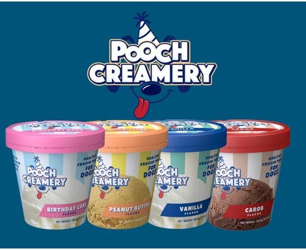 Pooch Creamery Peanut Butter, Birthday Cake, Vanilla, Carob Flavor Ice Cream Mix Dog Treats, 9.28 oz., Pack of 4