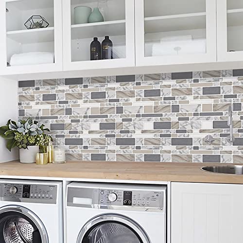 Stickgoo 10-Sheet Marble Look Peel And Stick Wall Tile, 12"X12" Premium Self Adhesive Tiles Kitchen Stick On Backsplash,Brown&Gray #TOP3