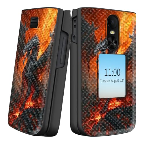 RAUEDWDJS for TCL Flip 4 Phone Case with Screen Protector | Dual Layer Hybrid Hard PC Back +Soft TPU Shockproof Protective Case for T440 (2025)-Firedragon