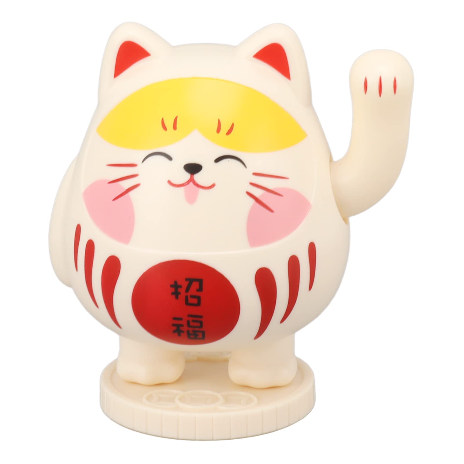 Jeffergarden Lucky Cat Waving Lucky Cat Energy Saving Wealth Greeting Cute Chinese Waving Cat Figurine Plastic Home Restaurant (Yellowish Pink)