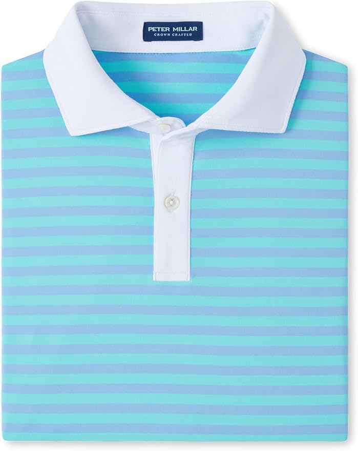 PETER MILLAR Men's Tahoe Blue Bass Performance Jersey Polo Large