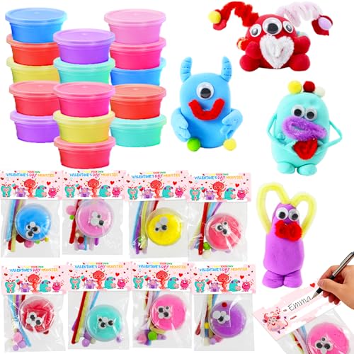 Valentines Day Crafts for Kids,Valentine's Day Air Dry Clay Craft Kit,DIY Molding Clay Kit Cute Love Monster Party Favors for Boys Girls Valentines Day Party Favors Supplies Creative Decorations