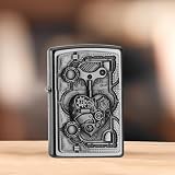 Zippo Zapalniczka Sztormowa Steampunk Heart, Satynowy Chrom, Emblemat, Wielokrotnego Użytku, Wiatroszczelny Design, Pudełko Prezentowe, Wyprodukowano w USA