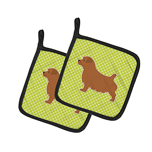 Caroline's Treasures BB3809PTHD Norfolk Terrier Checkerboard Green Pair of Pot Holders Kitchen Heat Resistant Pot Holders Sets Oven Hot Pads for Cooking Baking BBQ, 7 1/2 x 7 1/2