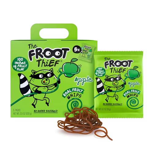 The FROOT Thief Real Fruit Snack Whips, Apple, Nut Free, Perfect for School Lunches and Snacks, Individual Bags Kids Snacks, 5 Pack