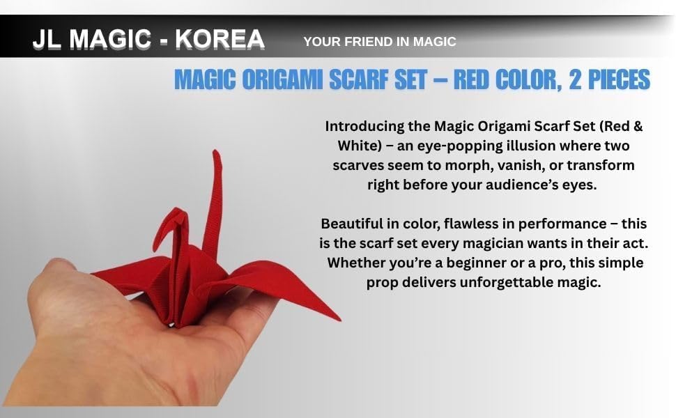 Magic Origami Scarf Set (Red & White 2 Pieces) – Folding Crane Magic Trick Prop for Stage Performance image 3