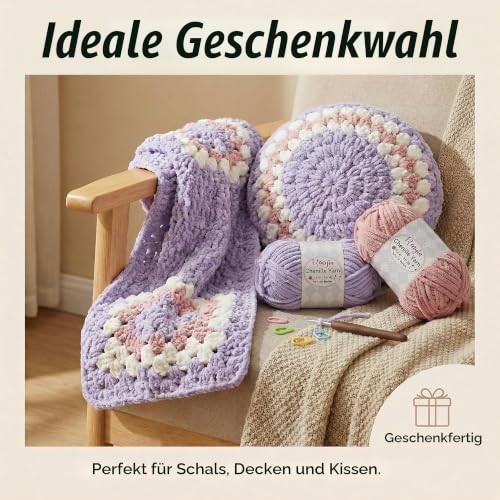 Renyiz Chunky Chenille Wolle Set 300g mit Häkelnadel 6mm – Bild 6
