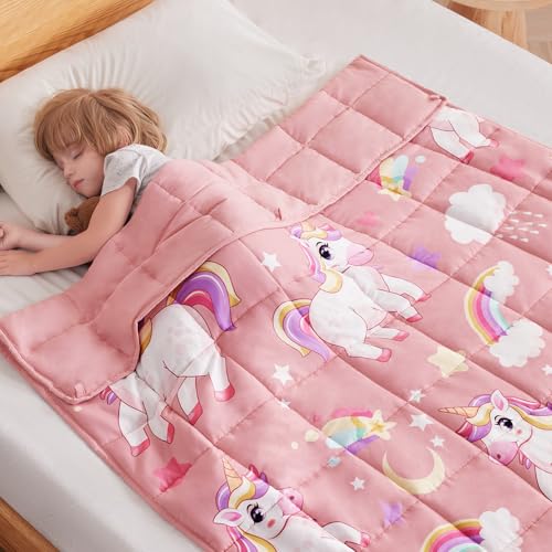 anfie Weighted Blanket Kids (40"x60" 5lbs), Weighted Blanket Cooling Blanket for Sleeping,Throw Size Breathable Blanket with Premium Glass Bead(Pink Unicorn)