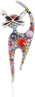 Hebelee Vintage Rhinestone Cat Brooch Pin - Silver Plated Cute Kitten Crystal Lapel Pin for Women, Girls, Holiday Gifts & Party Accessories