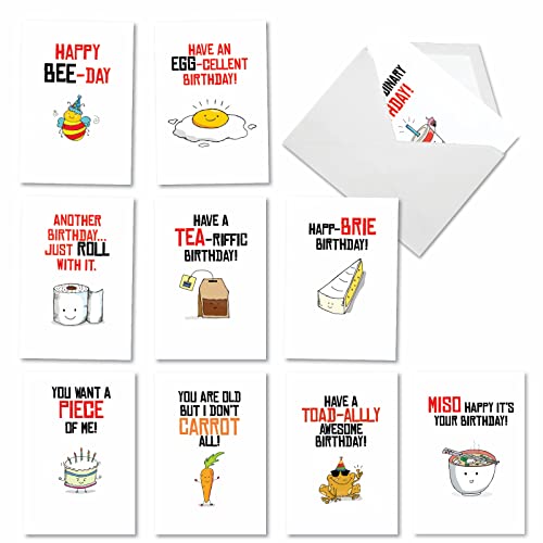 NobleWorks - 10 Assorted Happy Birthday Cards - Funny Bday