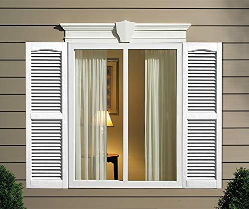 Shutters, Louvered Shutters, Standard Louvered Exterior Vinyl Window Shutters, White, (1 Pair = 2pcs) 14"W x 42.75"H - 1