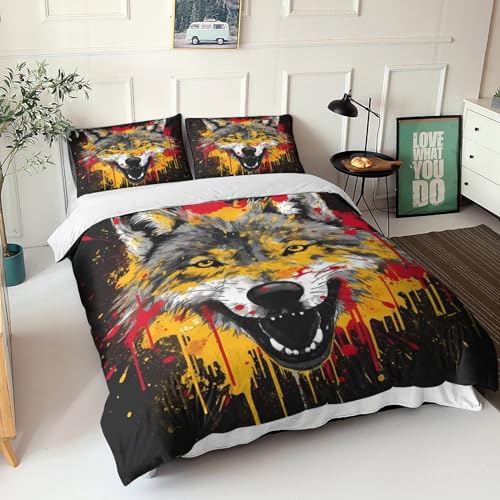 Housse de couette loup microfibre 3D premium avec fermeture éclair pour parure de lit durable - 4