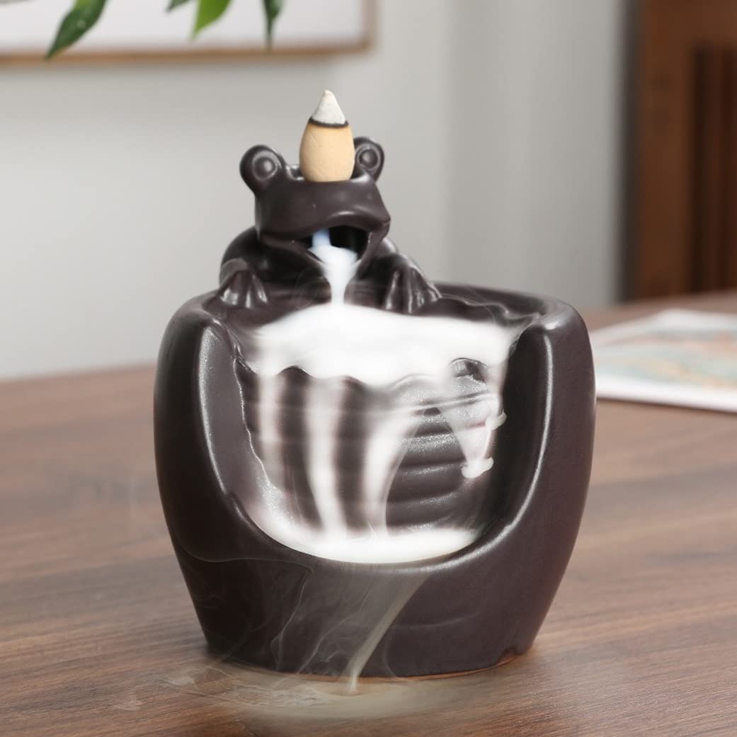 Brûleur d'encens cascade anti-stress en céramique noire pour retrouver le sommeil