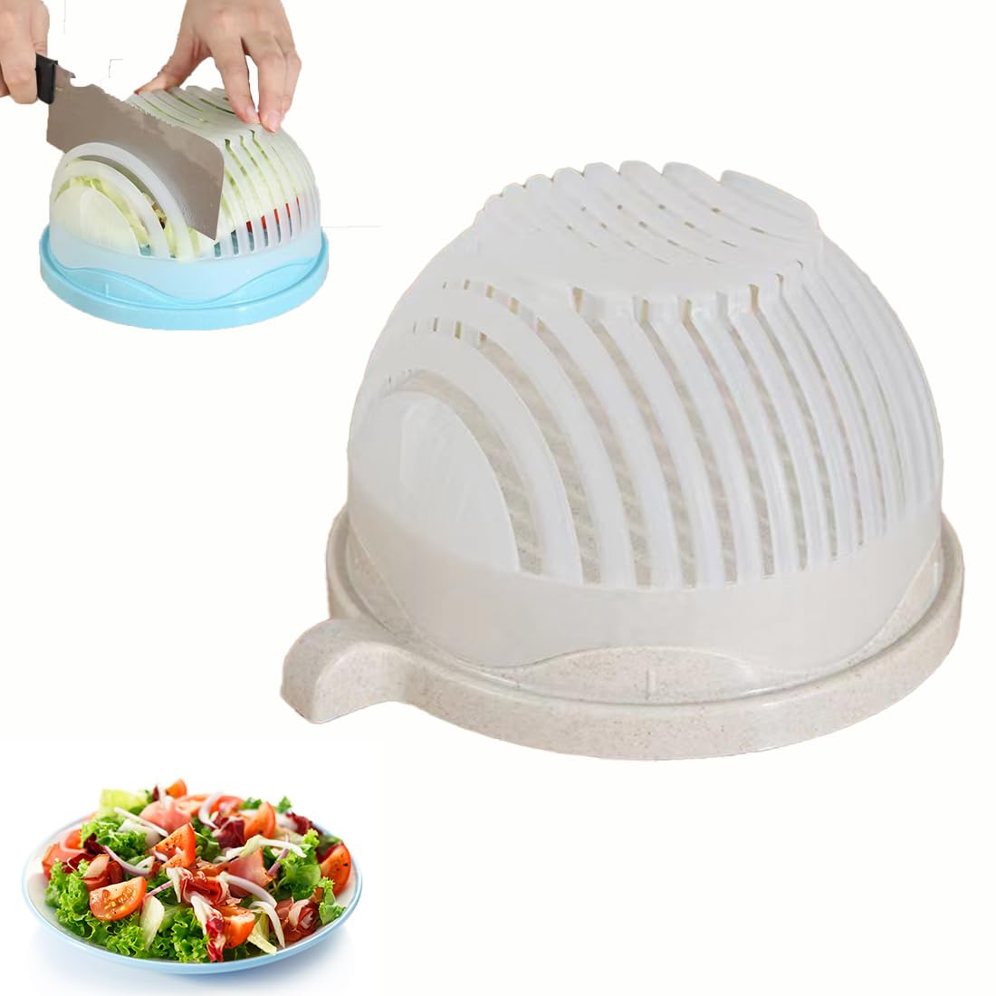 Snap Salad Cutter Bowl,Salad Chopper,Multi-Functional Fast Salad Cutter Bowl,Salad Cutter Bowl with Lid Fast Vegetable Cut Set,Salad Chopper Bowl and Cutter. (White)