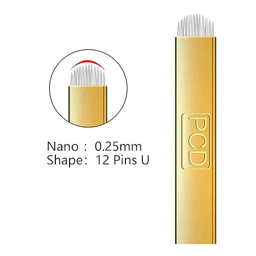 Miniatura 19 de S7 30 agujas de microblading con 0.008 in de diámetro, agujas de tatuaje manual de cejas de maquillaje permanente, hojas de microblading - azul 7