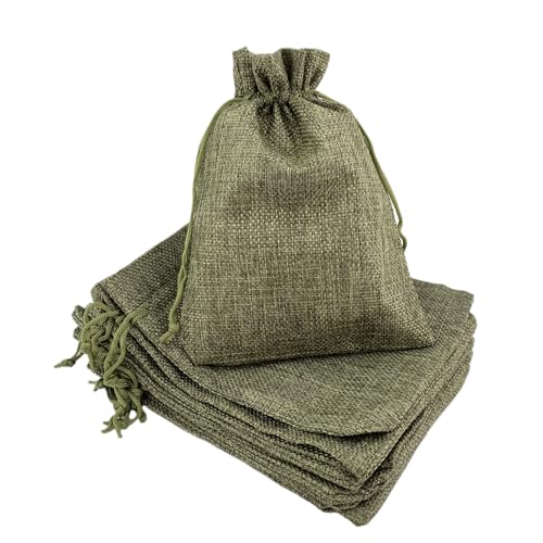 Palmhomee Burlap Gift Bags with Drawstring, 8x12 Inch, Party Wedding Favor Pouches, Jewelry Storage, Mason Jar Wrap, 12 Pack (Moss Green)