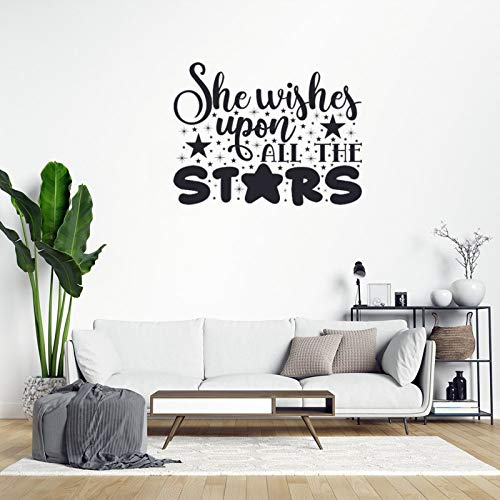 Removable PVC Wall Sticker Decal She Wishes Upon All The Stars for Home Living Room Bedroom Decor