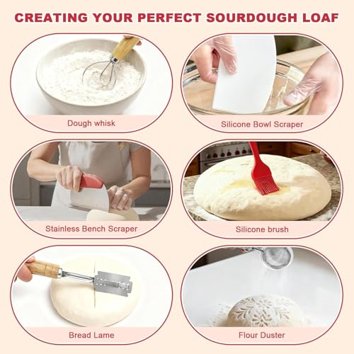 Sourdough Starter Kit, Complete Sourdough Kit with Baking Tools, Dough Whisk, Sourdough Basket, Oval & Round Proofing Basket, Artisan Bread Making Supplies Ideal Gift for Bakers