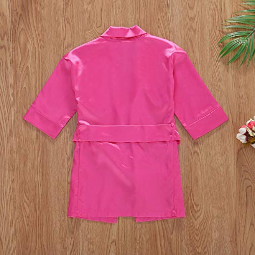 Fiomva Toddler Kids Baby Boys Girls Silk Satin Bathrobe Long Sleeve Kimono Robes Infant Nightgown Sleepwear Clothes (Solid Color Rose Red,2-3T) #TOP2