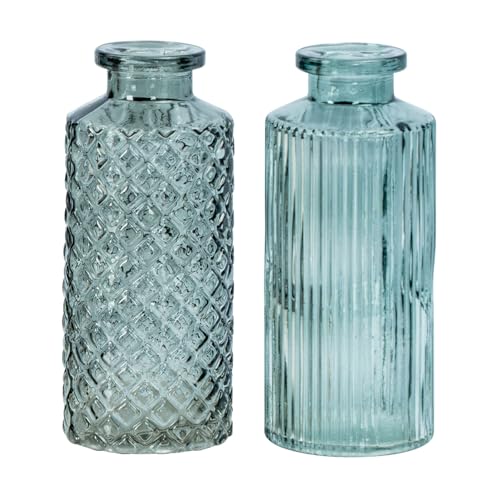 2er Set Vase H14cm Grün Glas Blumenvase Tischdeko Frühling Blumendeko...