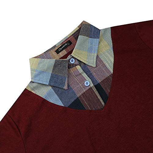 Image of Oyamiki Women's Casual Collared Curved Hem 2 in 1 Pullover Tops Plaid Contrast Shirt Blouse