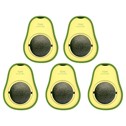 Surakey 5 Pack Silvervine Catnip Balls, Kitty Toys Wall Ball for Cats Lick, Safe Healthy Rotatable Toys, Teeth Grinding Cleaning Dental Cat Toy, Cat Wall Avocado Catnip Ball, Type 4