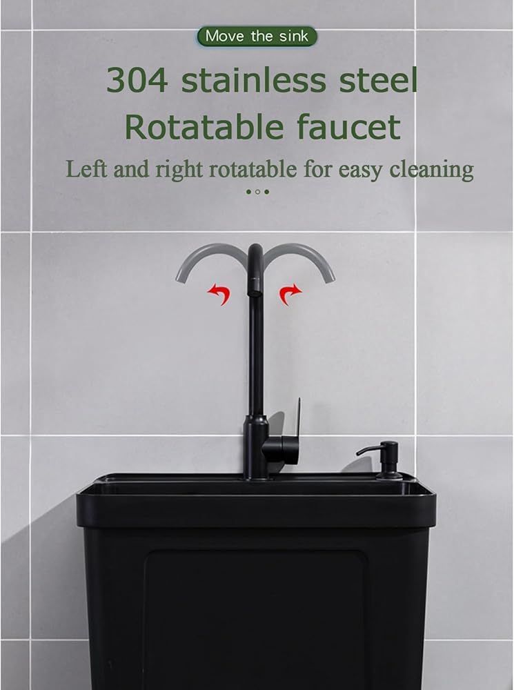 Lavandino autoportante in plastica resistente con rubinetto girevole e dispenser di sapone, grande stazione di lavaggio e drenaggio per lavanderia, cantina, garage (colore: bianco)