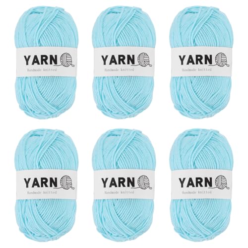 Rebower 6Pcs Sky Blue Acrylic Yarn 790 Yard 4 Ply Soft Crochet Yarns Sport Weight Yarn,[for DIY Crocheting Knitting Craft Blankets Hats]-300g