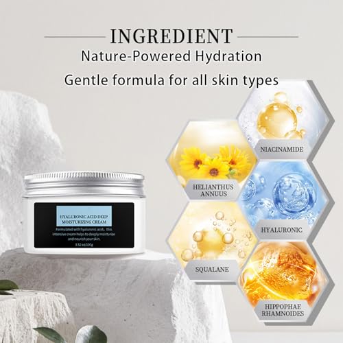 Grospe Hyaluronic Acid Moisturizer 3.52oz - Face Cream Long-Lasting Hydration for All Skin Types, Deeply Nourishing & Non-Greasy