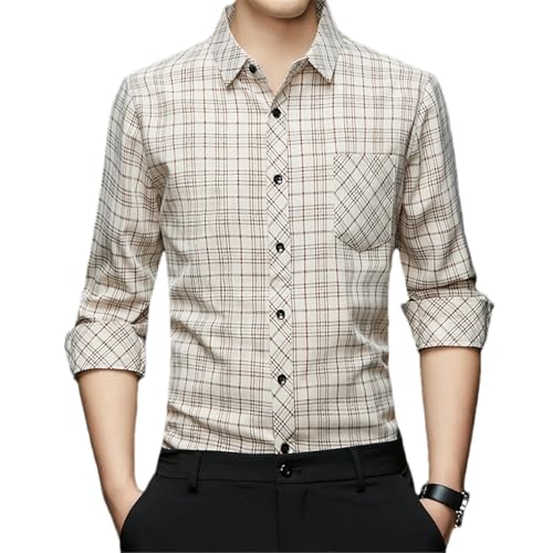 Chemise en coton et lin respirante à manches longues et revers pour homme actif