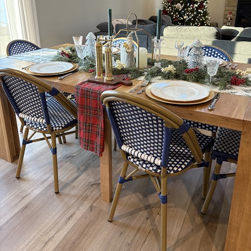 Image of PURPLE LEAF Outdoor Bistro Armless Chairs Set of 2, Bamboo Finish, Blue