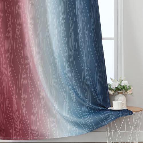 Image of Estelar Textiler Navy Blue and Burgundy Red Ombre Blackout Curtains 54 Inch Length for Window, Room Darkening Thermal Insulated Energy Efficient Grommet Drapes for Bedroom,52x54 Inch,2 Panels