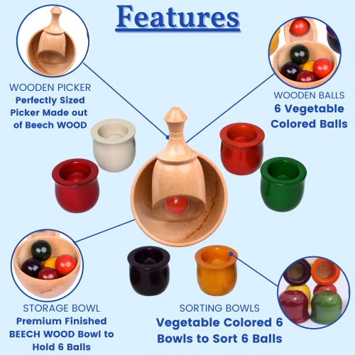 Image of Gift Equals Love Wooden Color Sorting Toy - Montessori Waldorf Inspired Balls & Bowls Set, Early Learning & Hand-Eye Coordination Toy, 6 Color Educational Sorting Set for Kids Age 3+