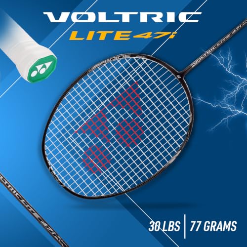 Image of Yonex Graphite Strung Badminton Racquet Voltric Lite 47i (G4, 77 Grams, 30 lbs Tension, Black)