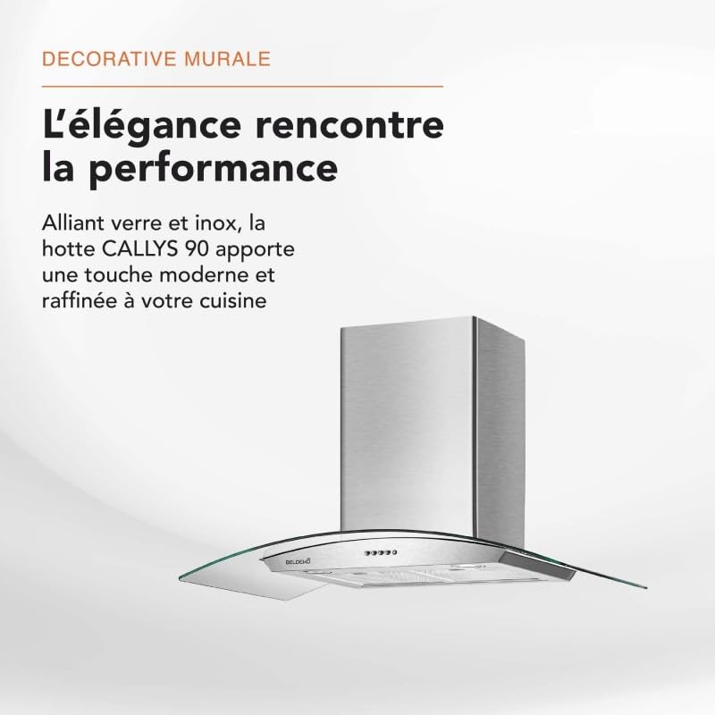 BELDEKO Hotte Murale 90 cm Inox 559 m3/h Évac/Recyclage - Marque Française