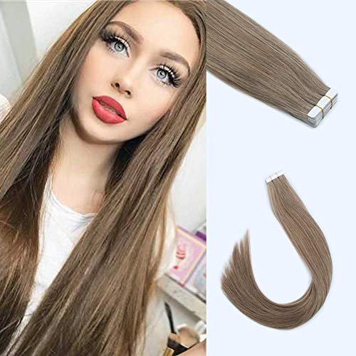Lovrio 18" 20pcs 50g Tape in Remy Human Hair Extension Color Light Brown Skin Weft Glue in Real Human Hair Extensions