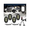 4 Pods Pure White LED Rock Lights, IP68 Waterproof Aluminum 6500K Bright White Underglow Light with Extension cord Harness,12V Metal Fender Lights for ATV UTV SXS RZR Car Golf Cart Trucks Off Road Etc