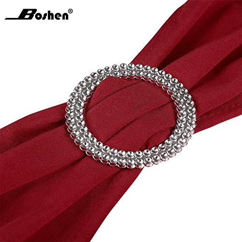 Boshen 100PCS Stretch Chair Sashes Bows Chair Bands with Buckle for Wedding Hotel Banquet Birthday Party Decorations (100, Wine Red) - Thumbnail 3