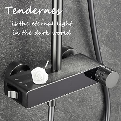 Outdoor Shower Fixture,Bathtub Faucet With Hand Shower,Oulantron Stainless Steel 3-Function Thermostatic Shower System With Led Temperature Display Matte Black #TOP1